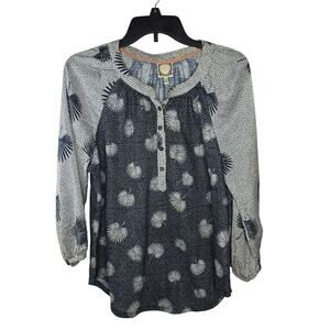 Women's Tru Self Henley Multicolor Boho Top Blouse Size Large